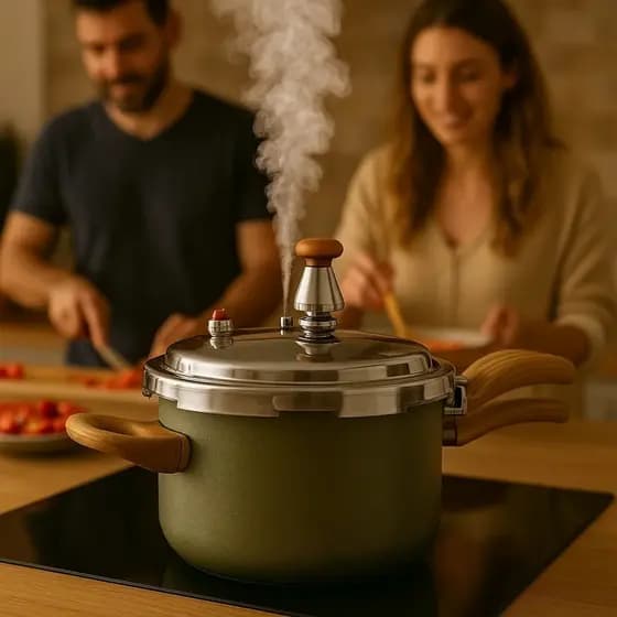 Panela Pressão Cabo Madeira Cozinhar Feijão Carne Sopas Cozimento Rápido Válvula Segurança Tampa