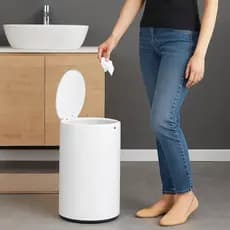 Lixeira Automática Redonda Sensor Branca Tampa Inteligente Cesto Lixo Cozinha Banheiro Escritório