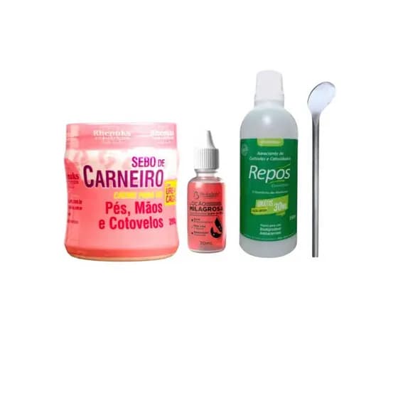 Kit Spa dos Pés Profissional – Repôs 150ml + Loção Milagrosa + Creme Sebo Rhenuks + Espátula Inox 222 | Calosidades, Rac