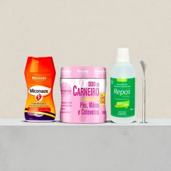 Kit Hidratante Sebo de Carneiro Para mãos pés  Ressecados Rhenucks 200g + Miconaze Creme Anti Micose +Espatula 222