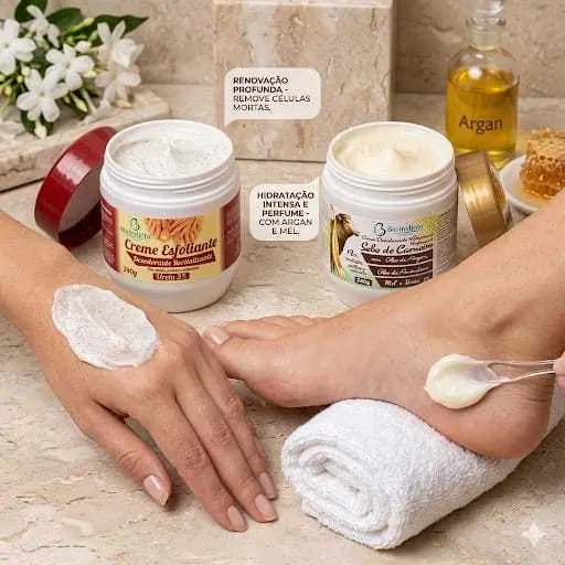 Kit Pés lisinhos Creme Esfoliante 240g + Creme Hidratante Sebo de Carneiro 240g- Pés, Mãos - Bio Instinto