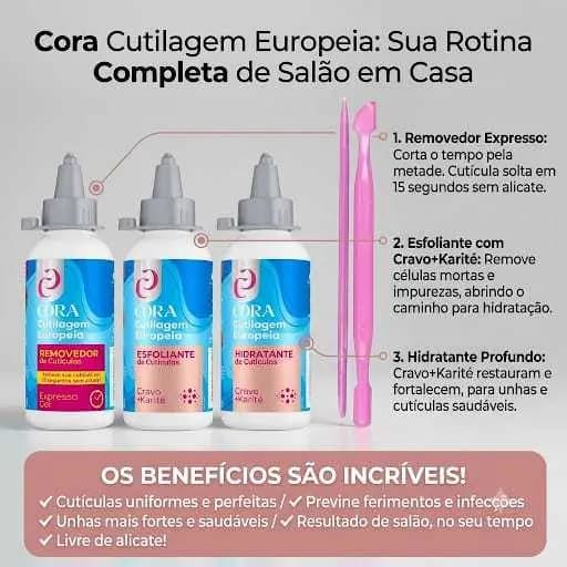 Kit cutilagem Europeia: Kinq Removedor de Cuticulas+ Esfoliante e Hidratante+ Palito e Espátula Plastica