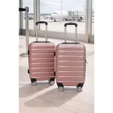 Kit Mala De Viagem Rosa Preto Cinza Com Rodinhas 18 E 20 Polegadas Conjunto 2 Peças