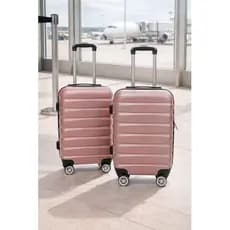 Kit Mala De Viagem Rosa Preto Cinza Com Rodinhas 18 E 20 Polegadas Conjunto 2 Peças