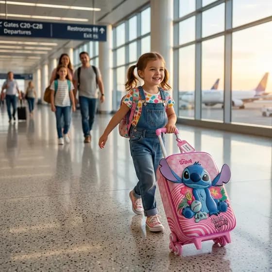 Mala Infantil Stitch 3D Com Rodinhas Rosa Escolar Viagem Mochila Menina Bolsa Personagem Leve Rosa Infantil