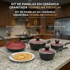 Jogo De Panelas Antiaderente Cerâmica 4 Peças Tampa De Vidro Cozinha Moderna Fácil Limpeza Não Gruda