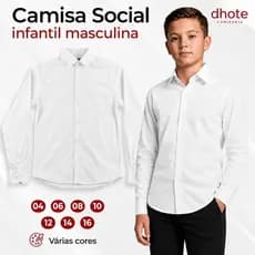 Camisa Branca Infantil Social Masculina Algodão de Botão