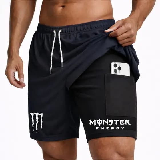 Bermuda Short Compressão 2 em 1 MONSTER 10 Masculino Futebol Corrida Academia Treino Crossfit Fitnes