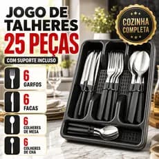 Jogo de Talheres 25 Peças Inox Preto com Porta Talheres Original Line