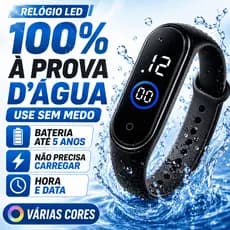 Relógio Digital LED Esportivo À Prova D'Água Unissex Silicone Bateria 5 Anos Masculino e Feminino