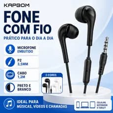 Fone de Ouvido Kapbom KA-835 P2 3,5mm com Microfone para Celular PC Notebook