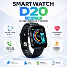 Smartwatch D20 Y68 Tela 1.3 IP67 Android iOS Batimentos Pressão Sono Passos USB