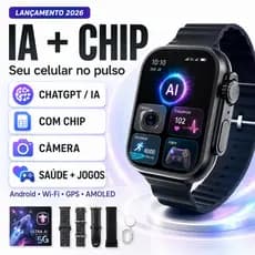 Smartwatch Ultra 4 AI 5G Com Chip Android IA ChatGPT AMOLED 16GB Câmera GPS IP68 4 Pulseiras