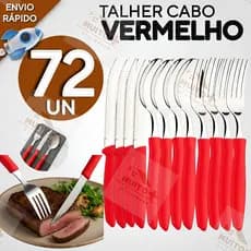 Jogo de Talheres Faqueiro Aço Inox 72 peças Prático Jogo de Talher Cabo Vermelho