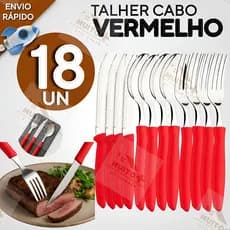 Jogo de Talheres Faqueiro Aço Inox 18 peças Prático Jogo de Talher Cabo Vermelho