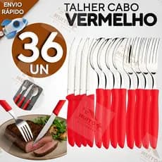 Jogo de Talheres Faqueiro Aço Inox 36 peças Prático Jogo de Talher Cabo Vermelho