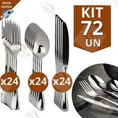 Jogo de Talhares 72 Peças Inox 24 Facas c/ Serra 24 Garfos 24 Colheres de Sopa Mesa Jogo de Talheres
