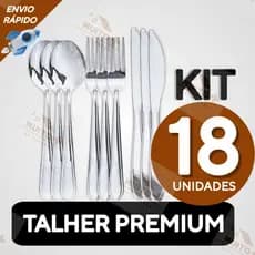Jogo de Talheres 18 Peças Aço Inox 100% Garfo Faca e Colher de Mesa Utensilio de Cozinha Talher
