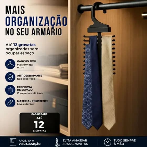 Suporte Cabide Gravata Cinto Organizador Lazer Acessório Preto