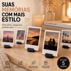 Kit Com 5 Porta Foto Polaroid Decorativo Suporte De Mesa