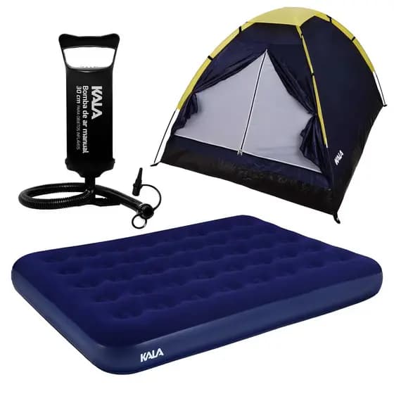 Kit Camping Kala Colchão Inflável Casal e Barraca 4 Pessoas Completo para Acampamento Lazer Outdoor
