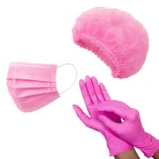 Kit Luva Nitrílica Sem pó Máscara Clip Nasal Touca TNT Descartável 12Un Estética Limpeza Gastronomia