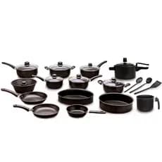 Jogo de Panelas 17 Peças Antiaderente com Panela Pressão, Frigideiras, Formas e Utensílios Preto