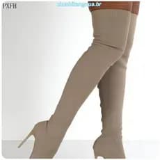 Botas Longas Femininas em Camurça com Salto Alto Tamanho Plus 35-43 (Por favor, compre um tamanho maior do que o habitua