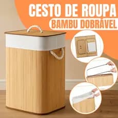 Cesto de Roupa Bambu 60L  Dobrável – Organizador com Revestimento Interno alta capacidade