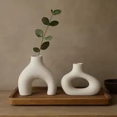 Kit Vaso Decorativo Minimalista Nórdico Escritório Rústico Escultura 2pçs