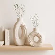 Kit Vaso Decorativo Branco e Marfim 2 Peças Moderno Minimalista Para Sala Kit Verona