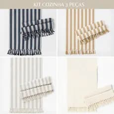 Kit Cozinha 3 Peças Tapetes Listrados Decorativos Rústicos Macios 100% Algodão Luxo