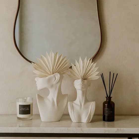 Vaso Decorativo em Branco e Marfim Delicado e Refinado Para Sala, Estante e Decoração de Luxo Atemporal