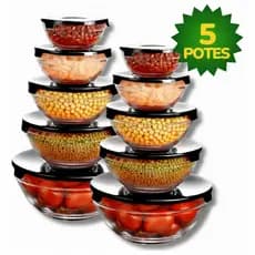 Kit Conjunto 5 Potes Marmitas Peças Vidro Resistente Organizadores Presente Multiuso
