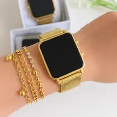 Relógio Digital Led De Pulso Feminino Quadrado Com Pulseira Presente Maes