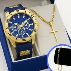 Rel贸gio Masculino Luxo Banhado 18K De Silicone Com Corrente e Pulseira Premium