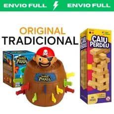 Brinquedo Infantil Kit Barril Pirata e Caiu Perdeu Jogo Interativo de Mesa