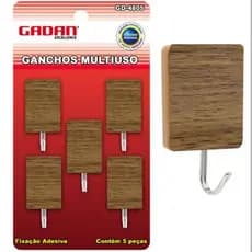 kit de 5,10 e 15 ganchos adesivos multiusos, material rustico tipo madeira.