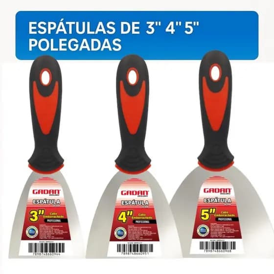 Espátulas Pedreiro Pintor Gesseiro de  3" 4" 5" Polegadas Aço Inox  Cabo Emborrachado Profissional