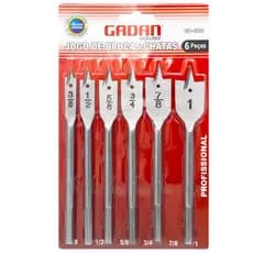 Jogo de Brocas Chatas 6 Peças–Broca para Madeira,Tamanhos 3/8,1/2,5/8,3/4,7/8 e 1 Pol. – Kit Profissional para Furadeira