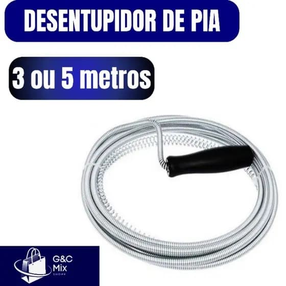 Desentupidor manual Tubulação em geral Pia Ralos 3 e 5m Cabo Flexível e Resistente à Ferrugem