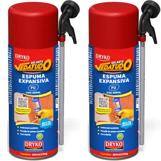2 Espuma Expansiva Porta Janela Uso Geral Obra Vedatudo Vedação Batente Fixação Isolamento 300ml