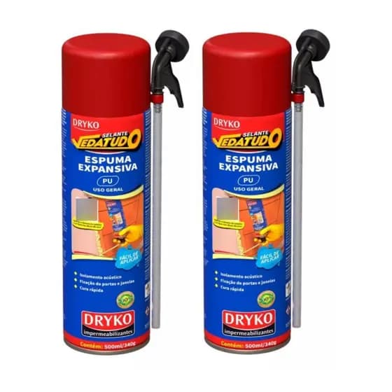 kit 2 Espuma Expansiva 500ml Embalagem Grande Dryko PU Batente Janela Porta
