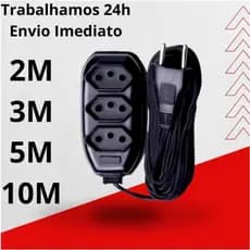 Extensão 2, 3, 5, 10 Metros - Bivolt 110/220 10A Tomada Tripolares Preta Resistente compacto