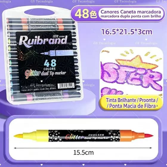Marcador metálico 6/12/24/36/48 caneta de glitter de cabeça dupla marcador de cabeça dupla brilhante