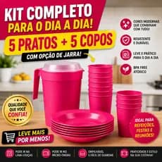 Kit 5 Pratos + 5 Copos com Opção de Jarra 1,8L | Plástico Reutilizável e Sustentável