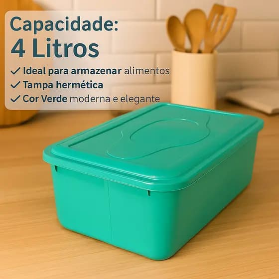 Kit 2 Potes 4 Litros com Tampa – Caixa Organizadora Plástica Quadrada