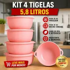 Kit 4 Potes 5,8L Extra Grande Saladeira Bowl Extra Grande para Churrasco, Eventos, Festas e Preparos
