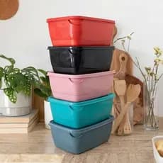 KIt com 6 Potes Coloridos Reforçado 3,5L para Alimentos – Retangular + Tampa