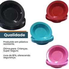 Kit 10 Pratos Fundos Redondos Ideal para Festas, Merenda e Uso Diário | Material Resistente